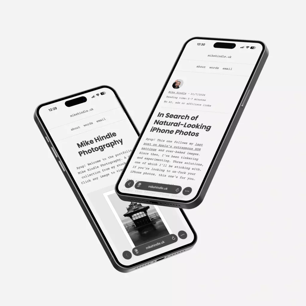 Two iPhone's showing how the website looks on mobile.